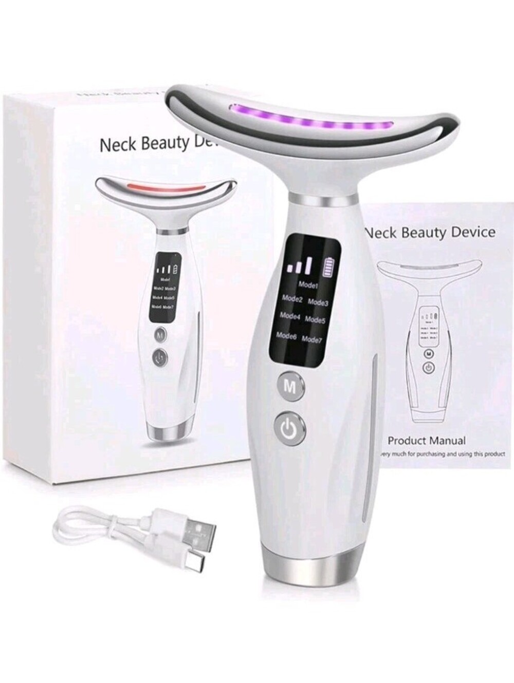 7 Colors LED Light Therapy Anti Aging Facial Massager Neck Lifting Beauty Device